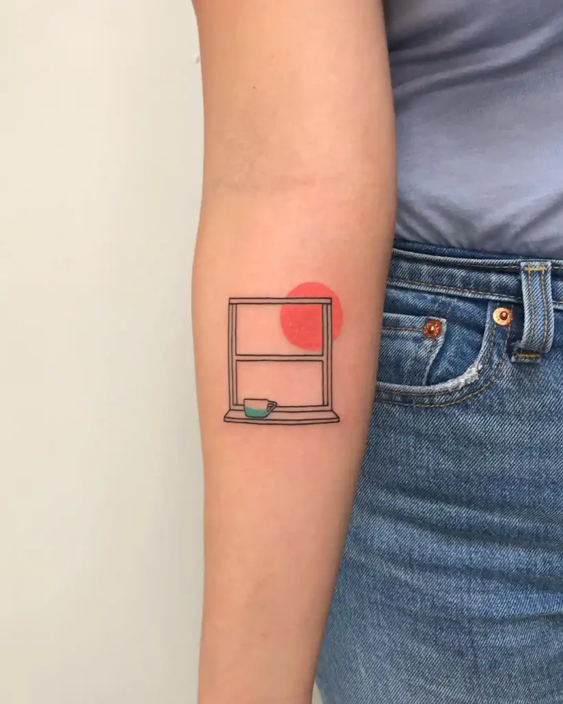 Minimalist Window and Rising Sun on Forearm