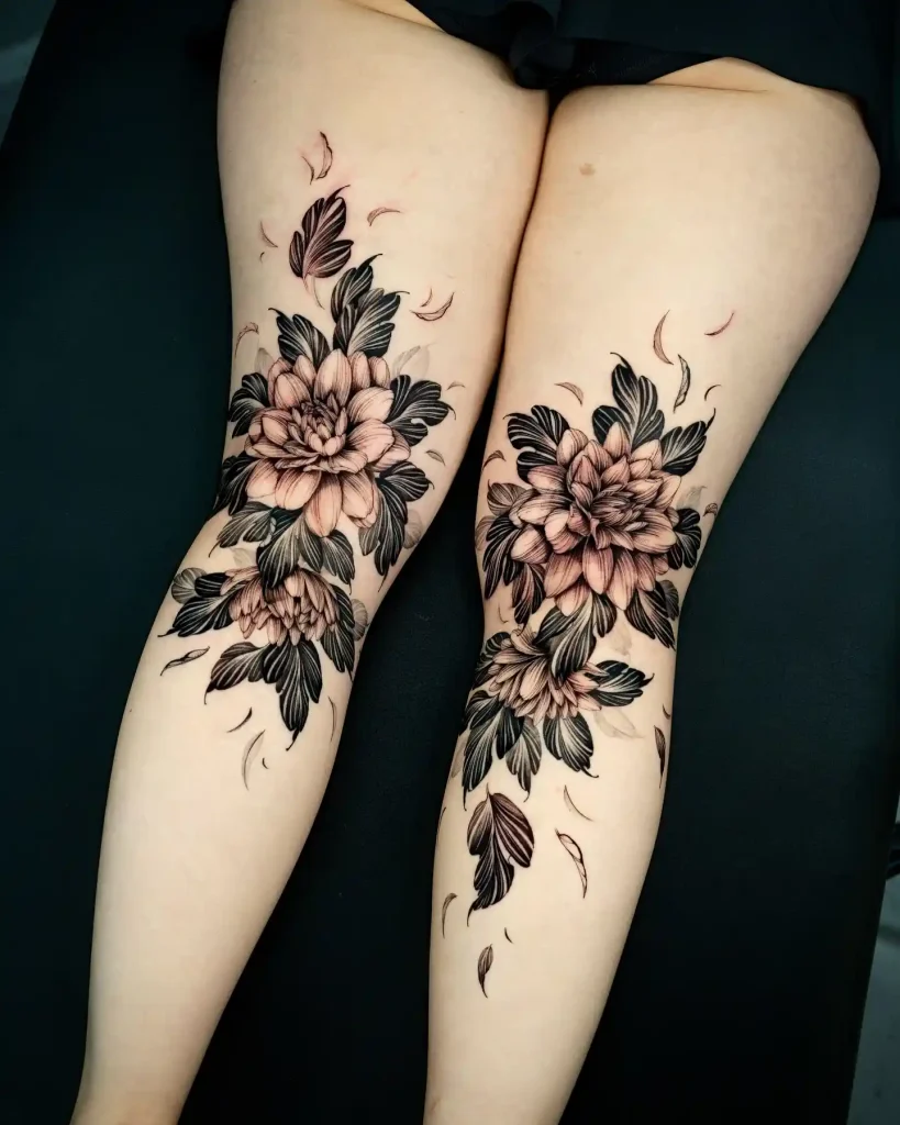 Mirrored Chrysanthemums on Both Thighs