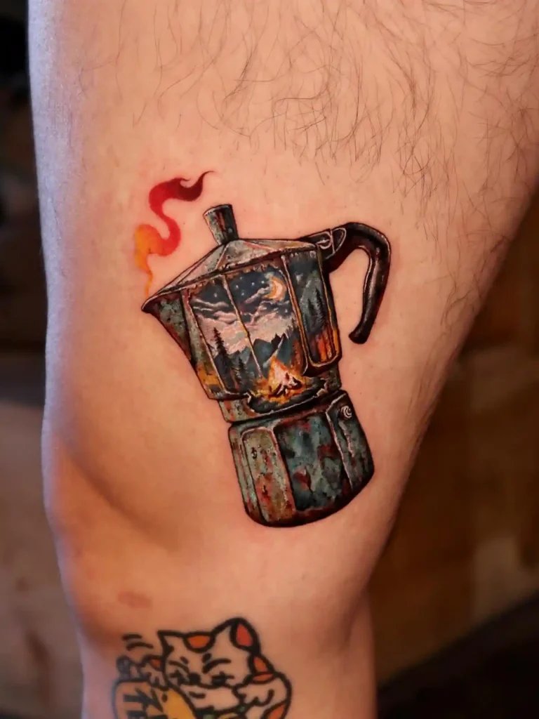 Moka Pot Camping Scene on Thigh
