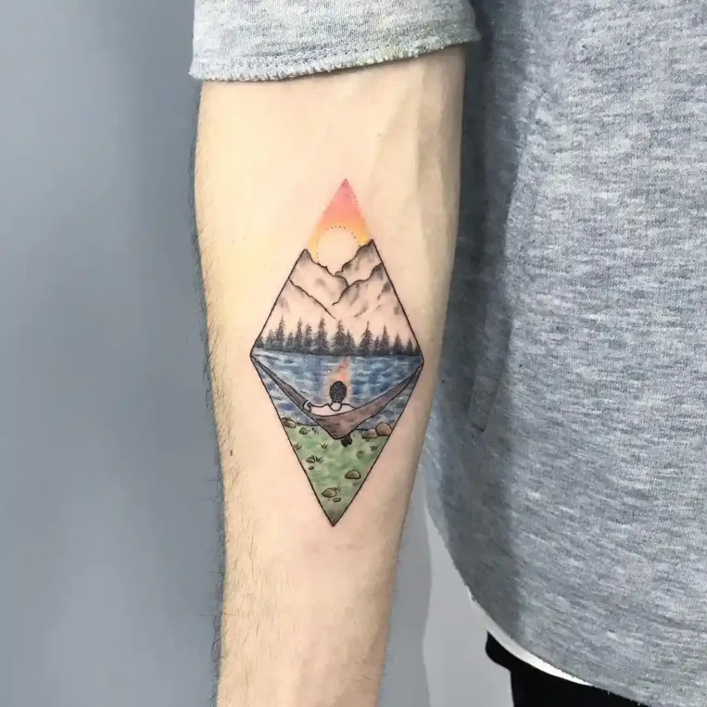 Mountain Landscape with Hammock on Inner Forearm