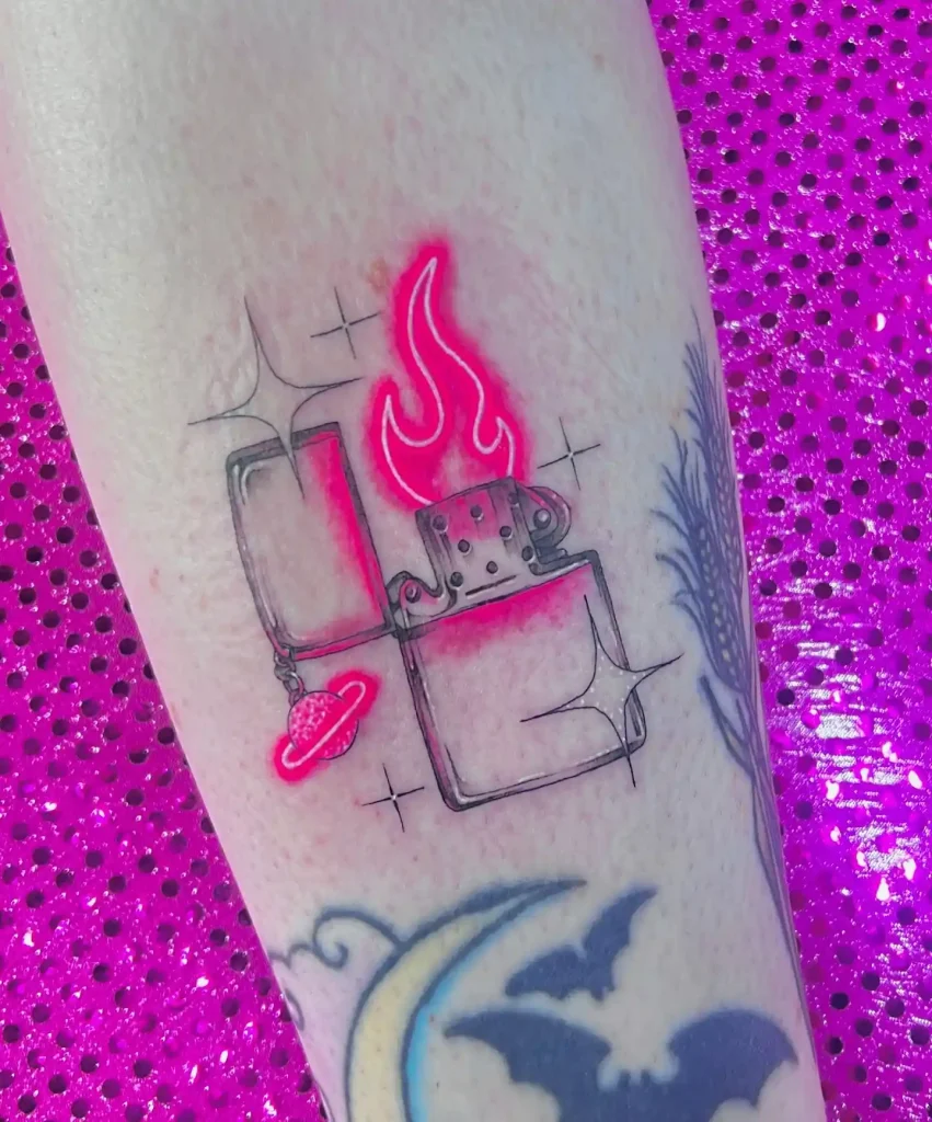 Neon Pink Galaxy Lighter on Leg