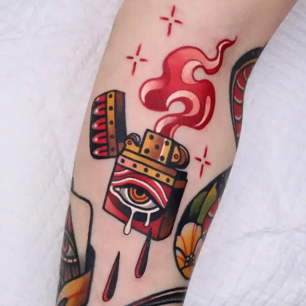 Neotraditional Crying Eye Lighter on Forearm