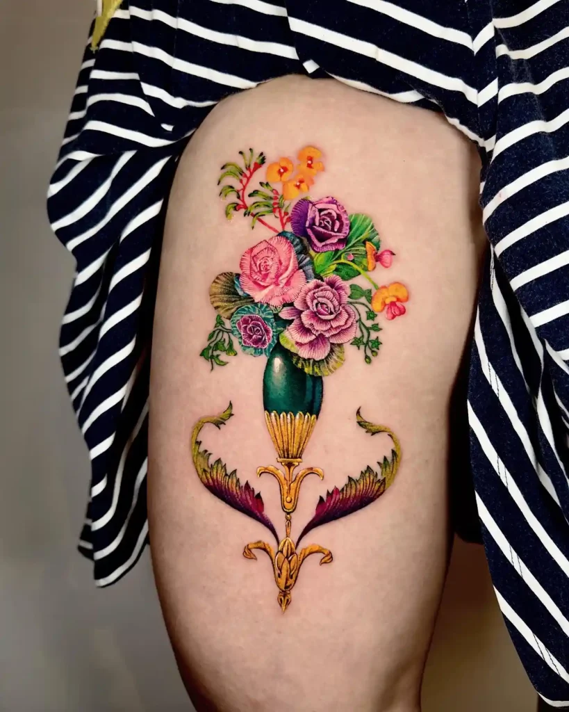 Ornate Floral Vase on Thigh
