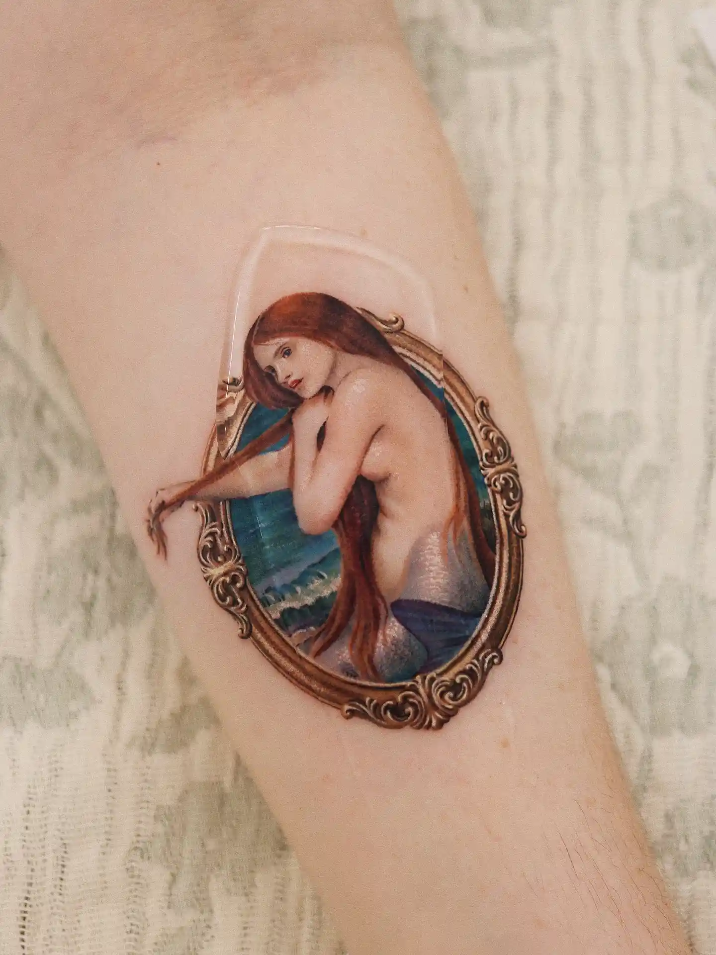 Ornate Framed Mermaid on Inner Forearm