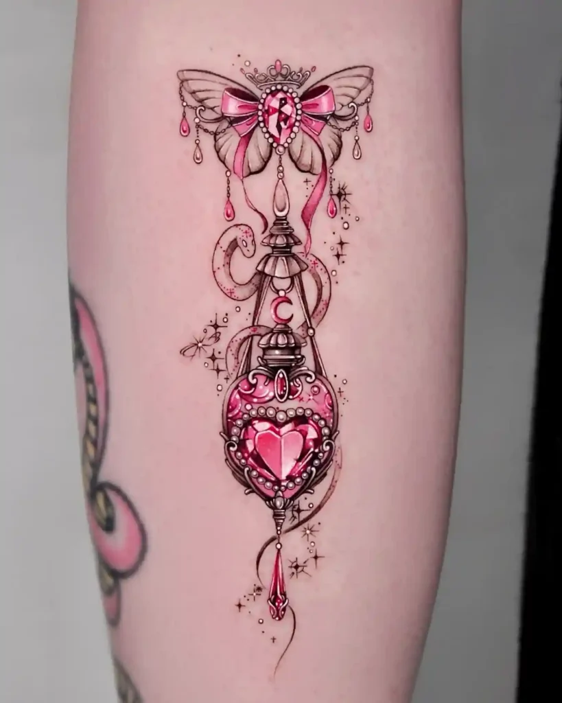 Ornate Heart Pendant Design on Forearm