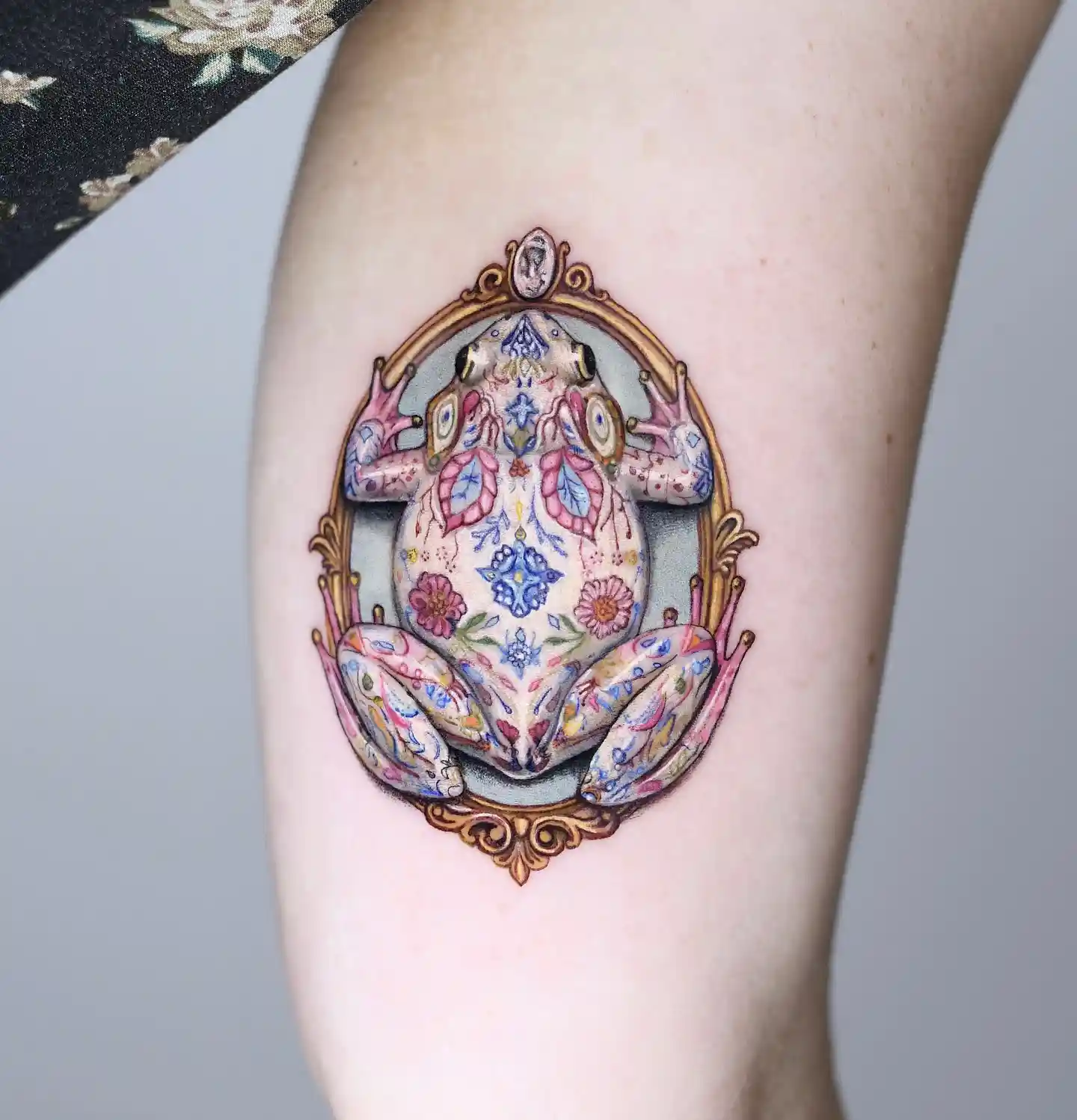 Ornate Patterned Frog Portrait on Inner Arm