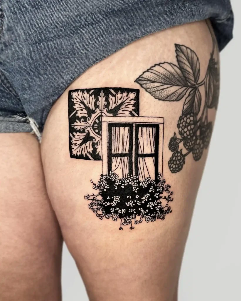Ornate Window with Flower Box on Thigh