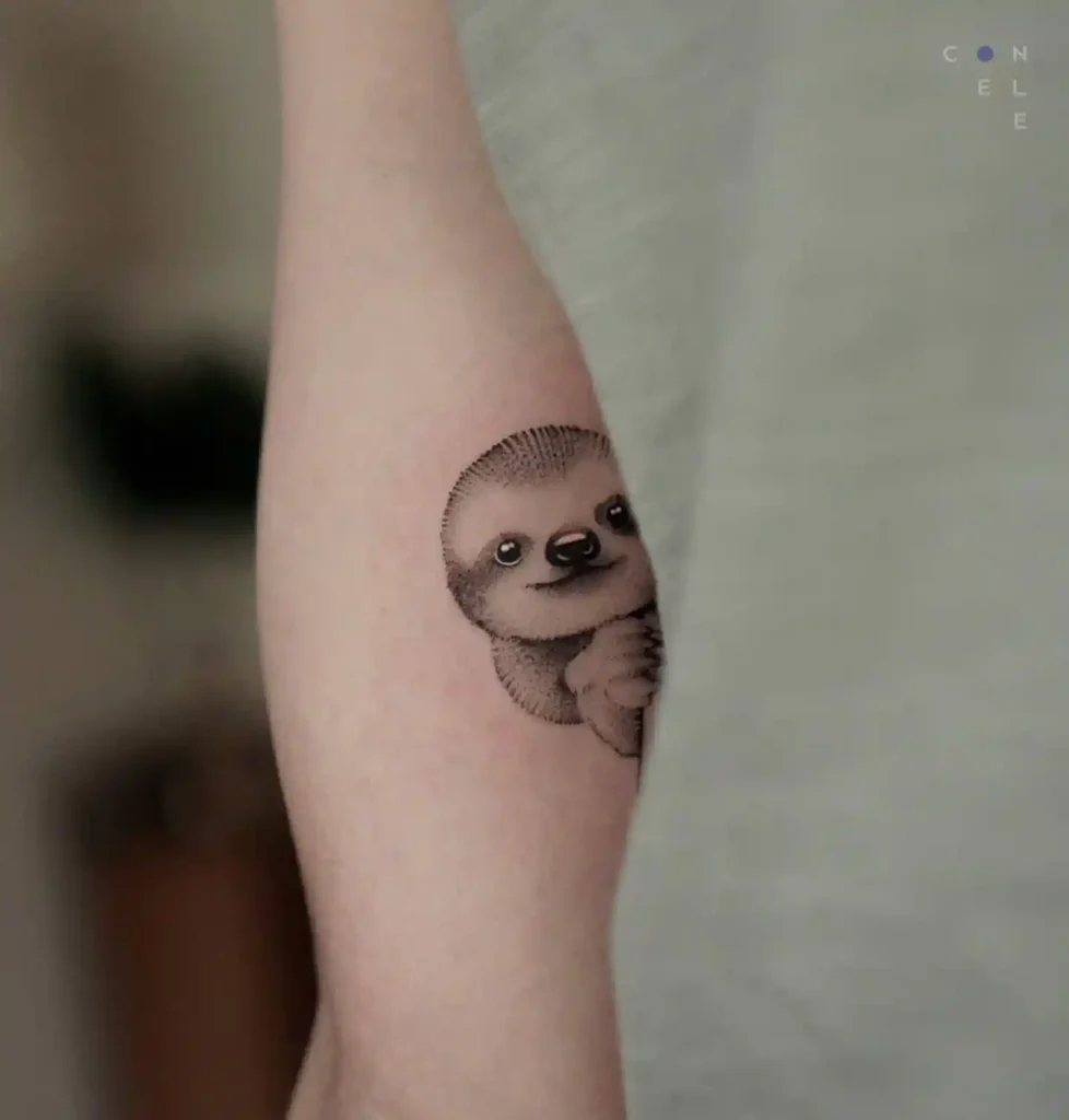Peeking Sloth on Inner Forearm