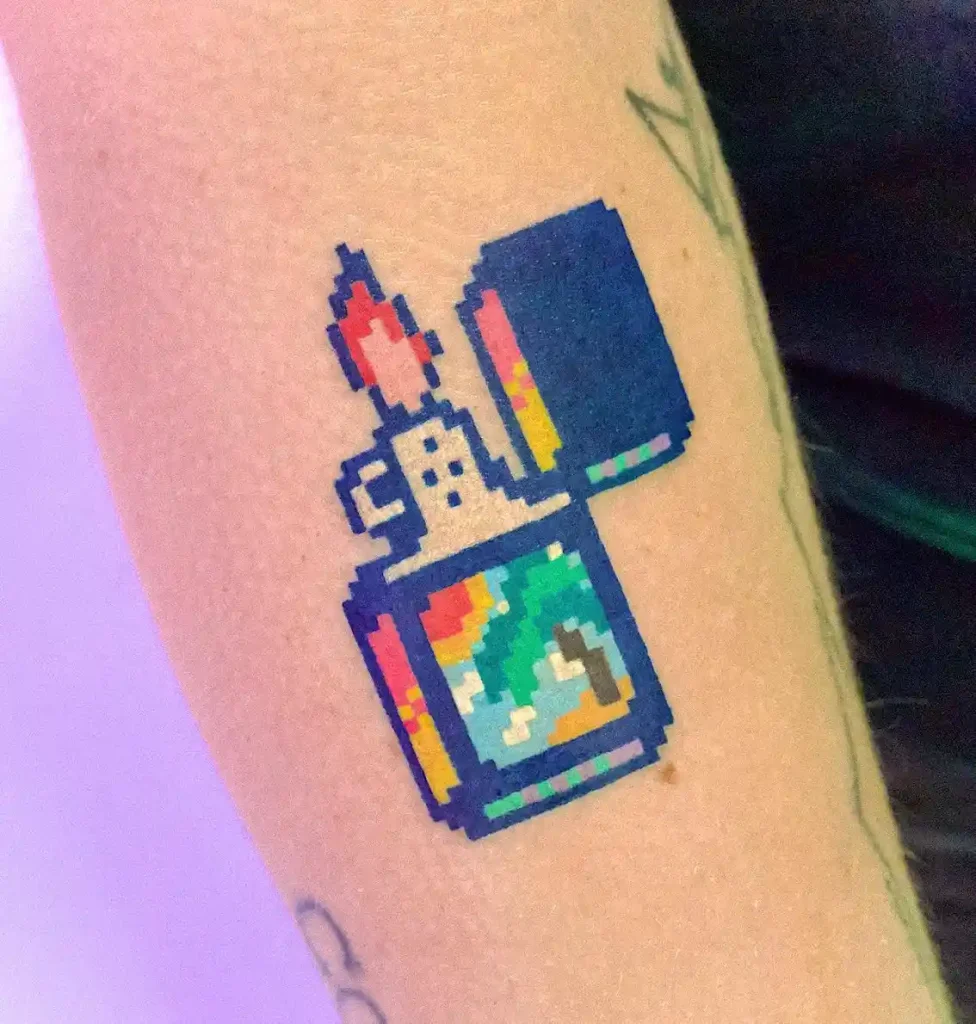 Pixel Art Retro Game Lighter on Arm