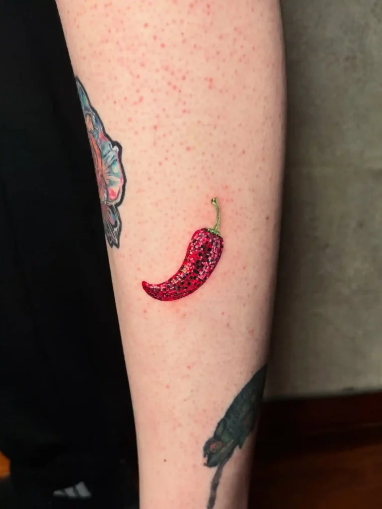 Pixelated Red Chili Pepper on Forearm