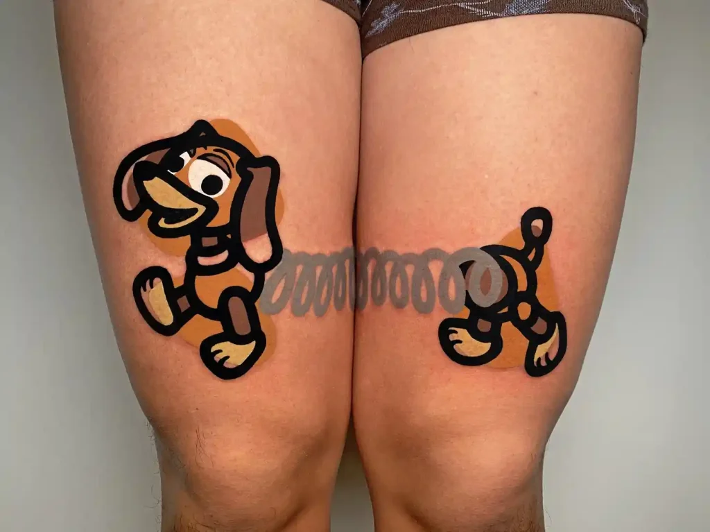 Playful Slinky Dog Cartoon on Thighs