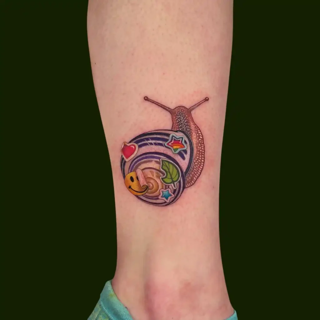 Playful Sticker Snail on Lower Leg