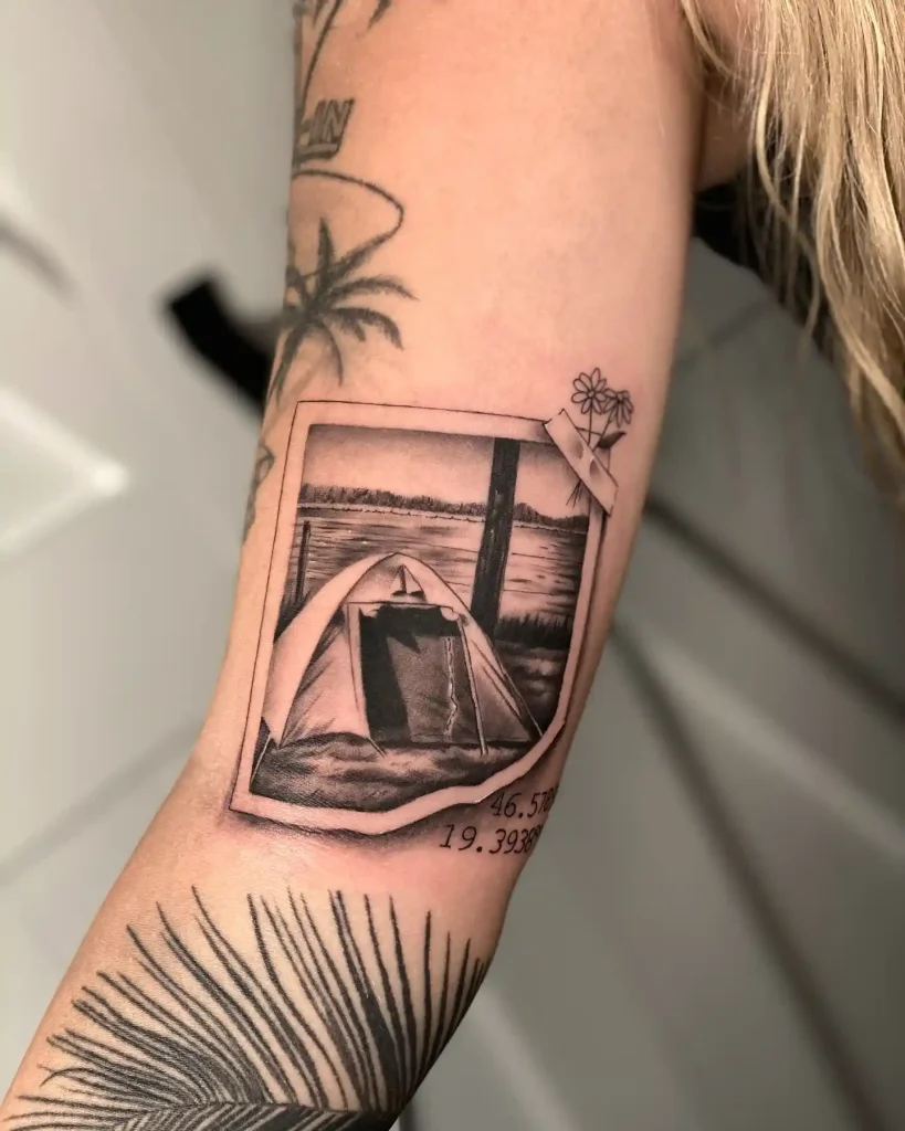 Polaroid Camping Scene on Inner Arm