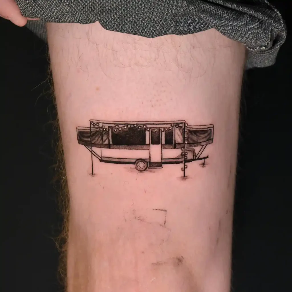 Pop up Camper with String Lights on Thigh