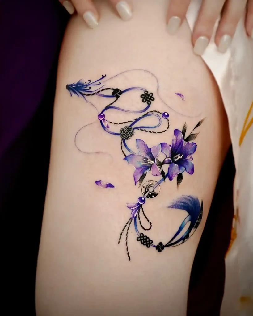 Purple Lily and Silk Ribbon on Thigh