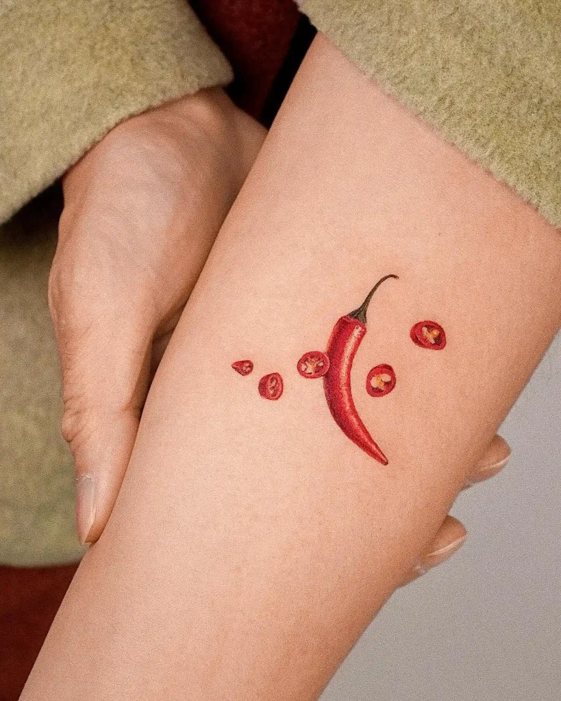 Realistic Chili Pepper with Slices on Inner Forearm