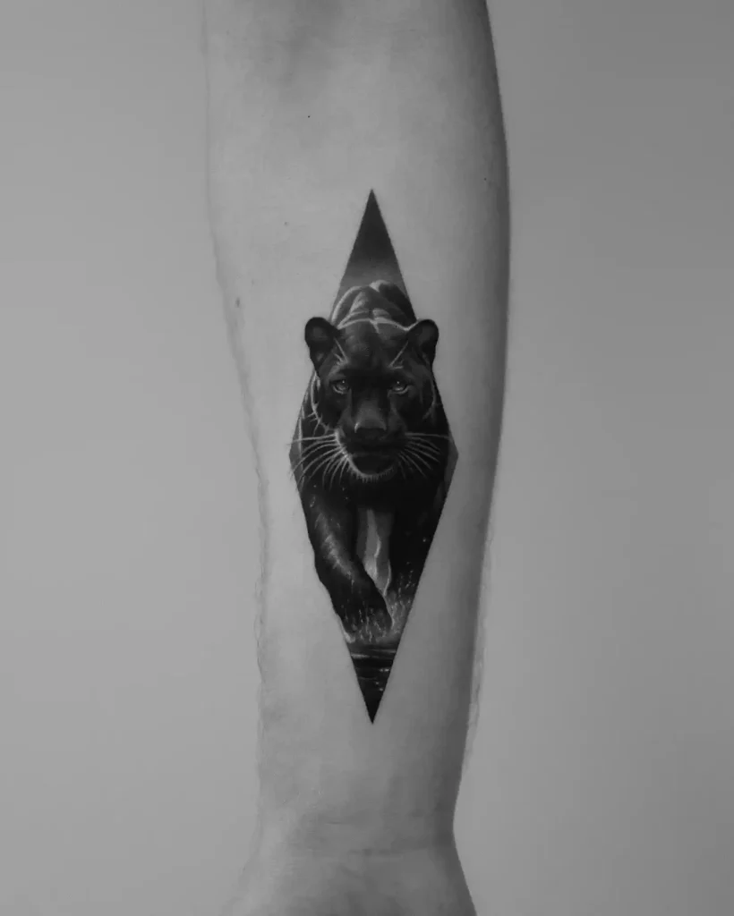 Realistic Diamond Framed Panther on Forearm