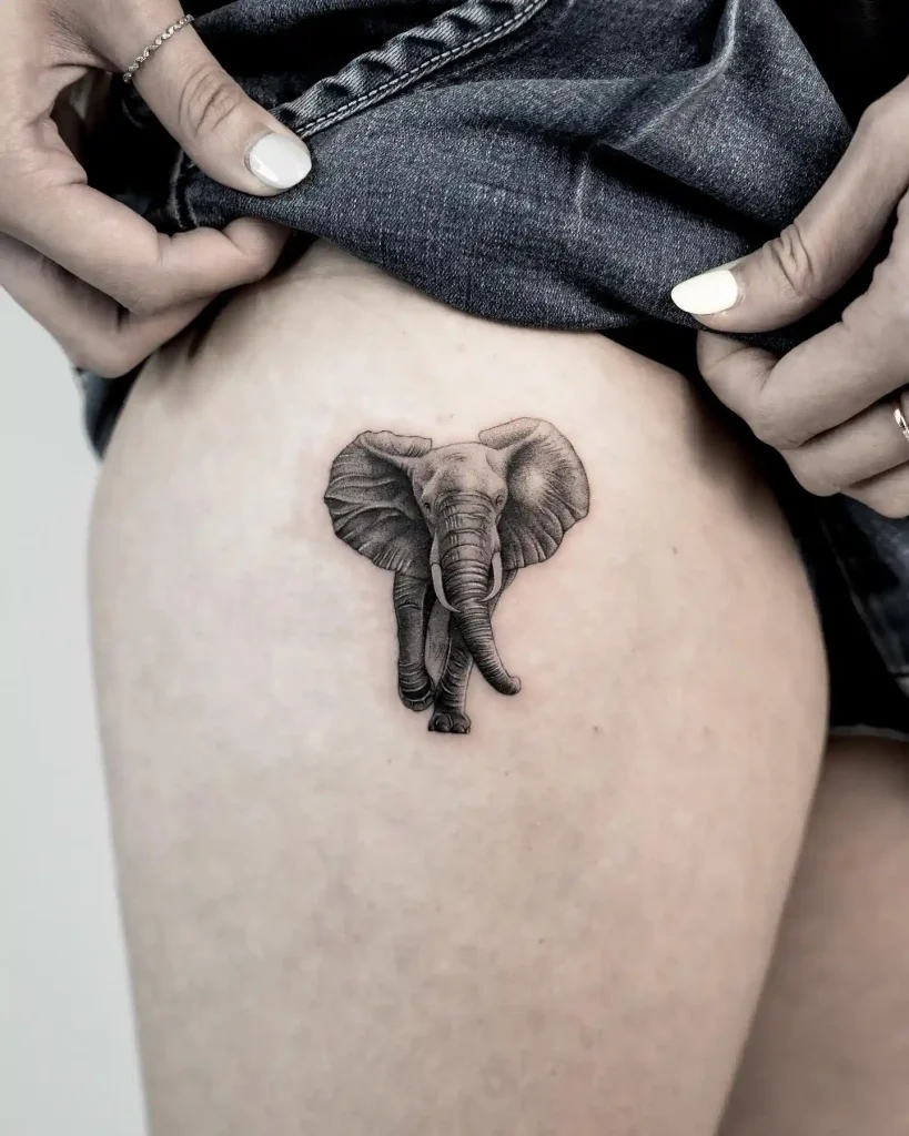 Realistic Elephant Portrait on Thigh