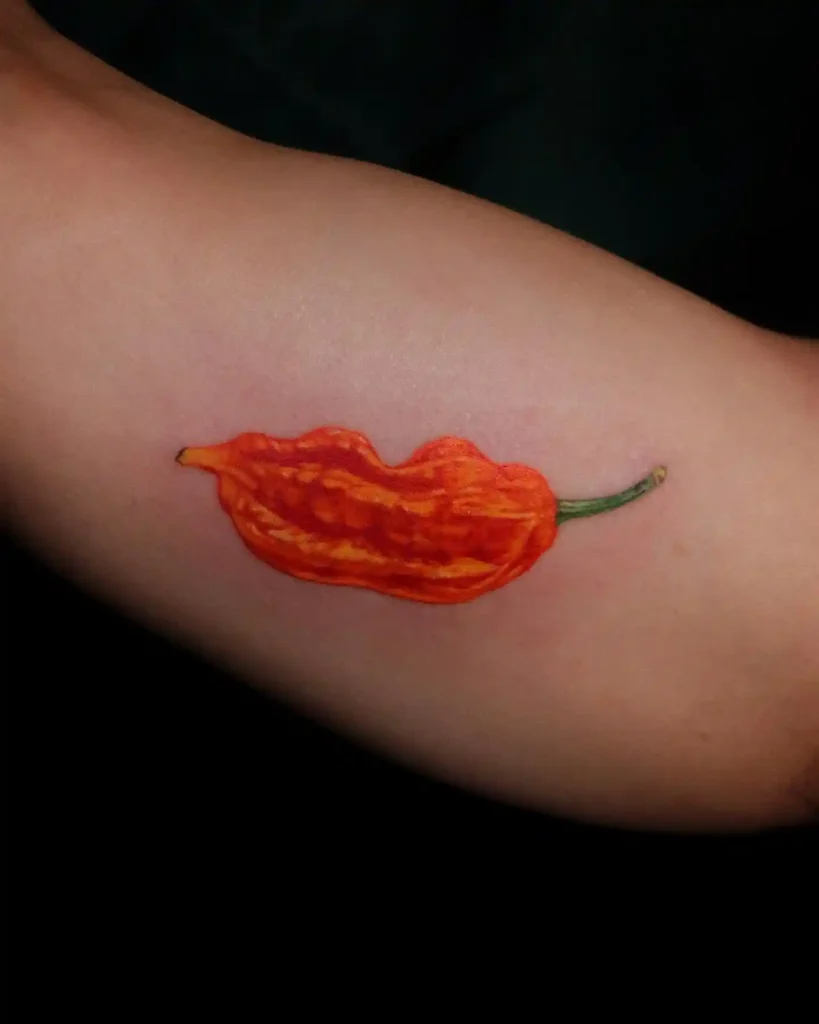 Realistic Habanero Chili Pepper on Inner Arm