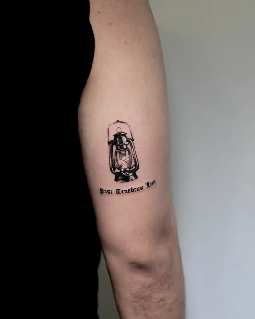 Realistic Hurricane Lantern with Latin Text on Arm