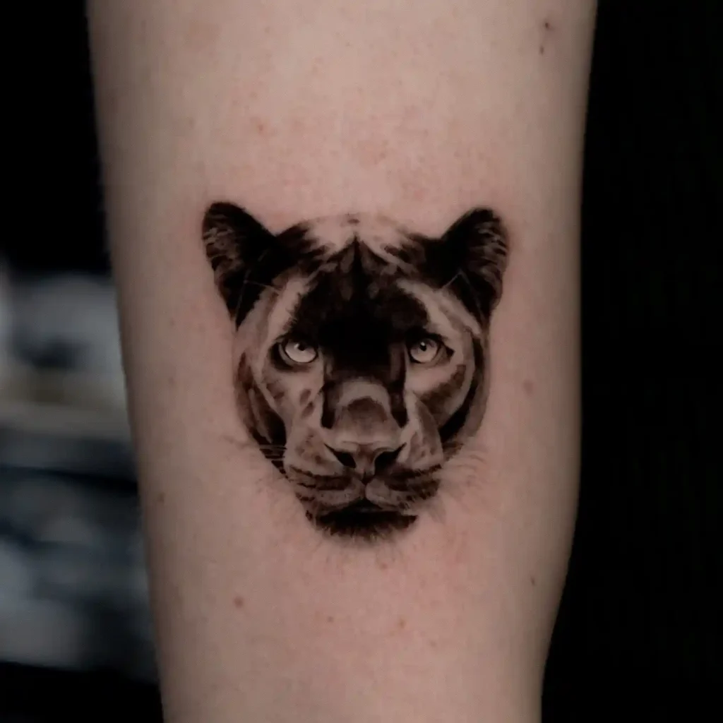 Realistic Panther Head Tattoo on Inner Forearm