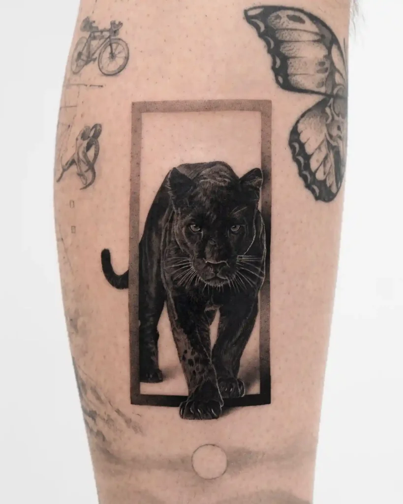 Realistic Panther Stepping Out of Frame on Lower Leg