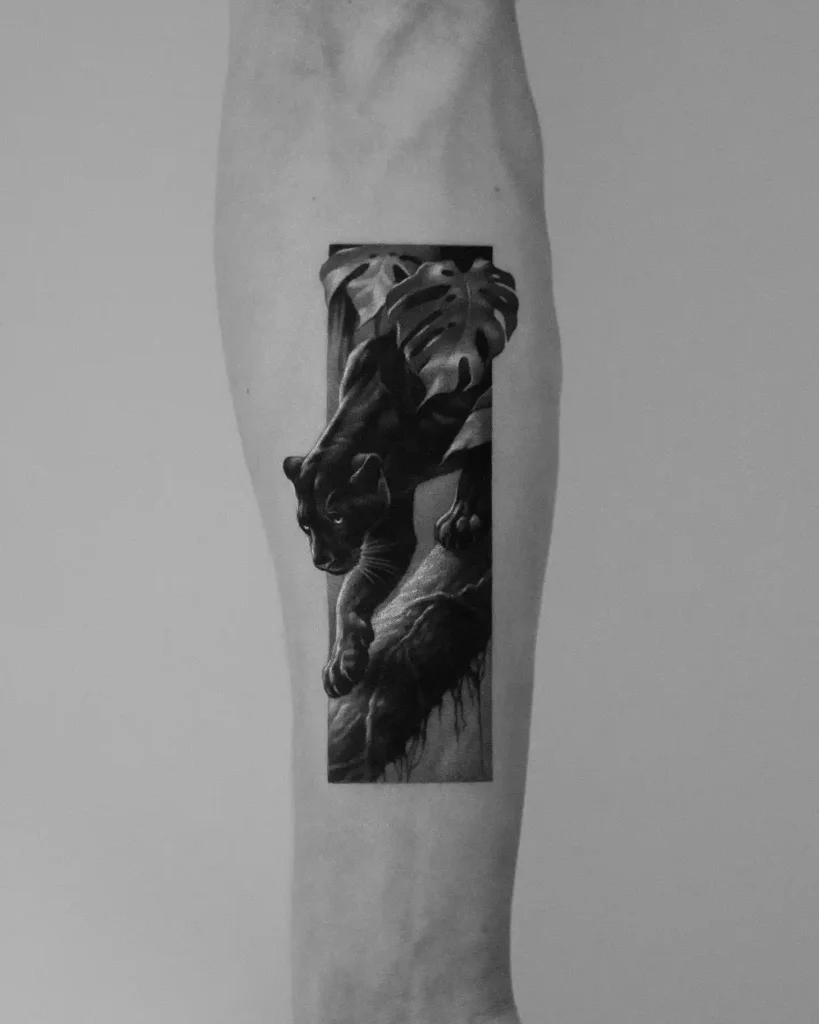 Realistic Panther in Jungle Frame on Forearm