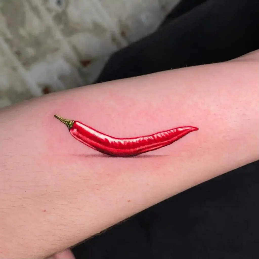 Realistic Red Chili Pepper on Inner Forearm