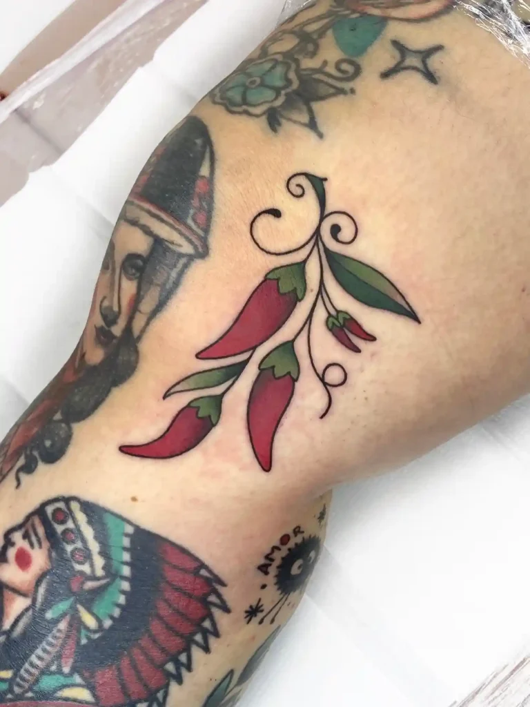 Red Chili Pepper Vine on Thigh