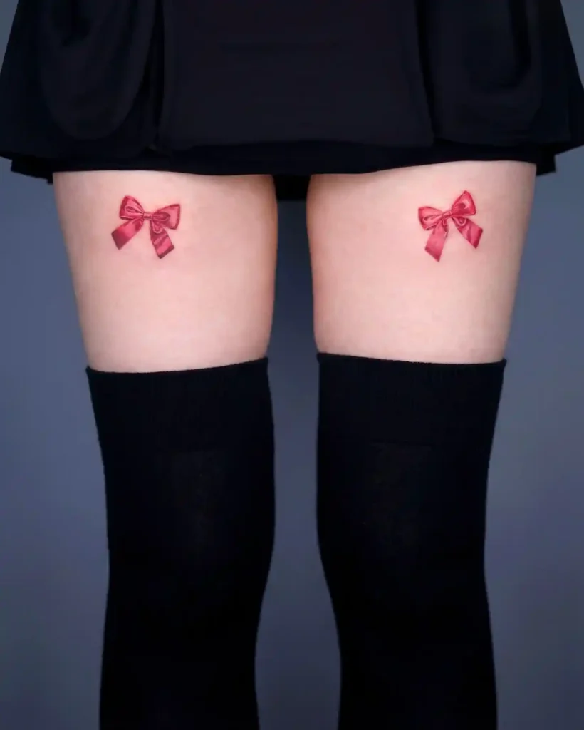 Red Ribbon Bows on Both Thighs