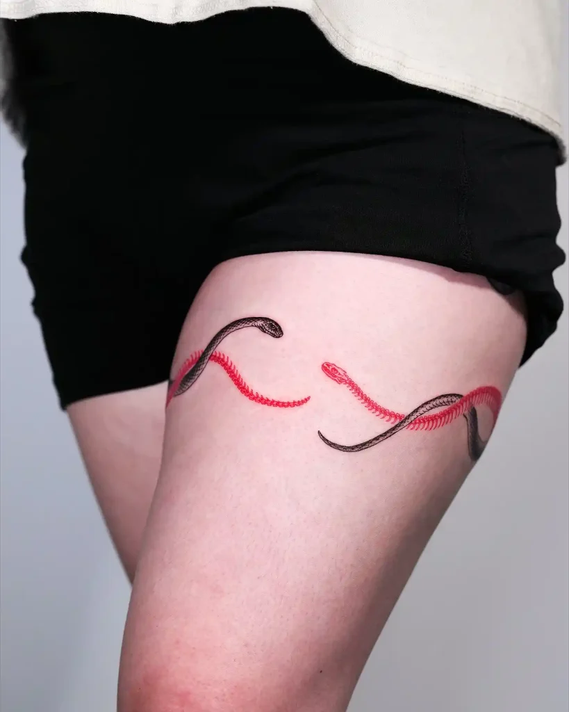 Red Skeletal Snake Band on Thigh