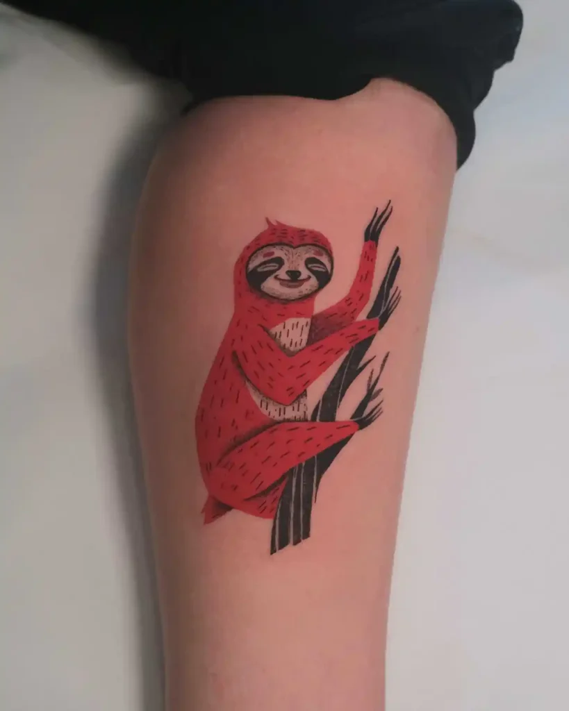 Red Sloth Climbing Branch on Forearm