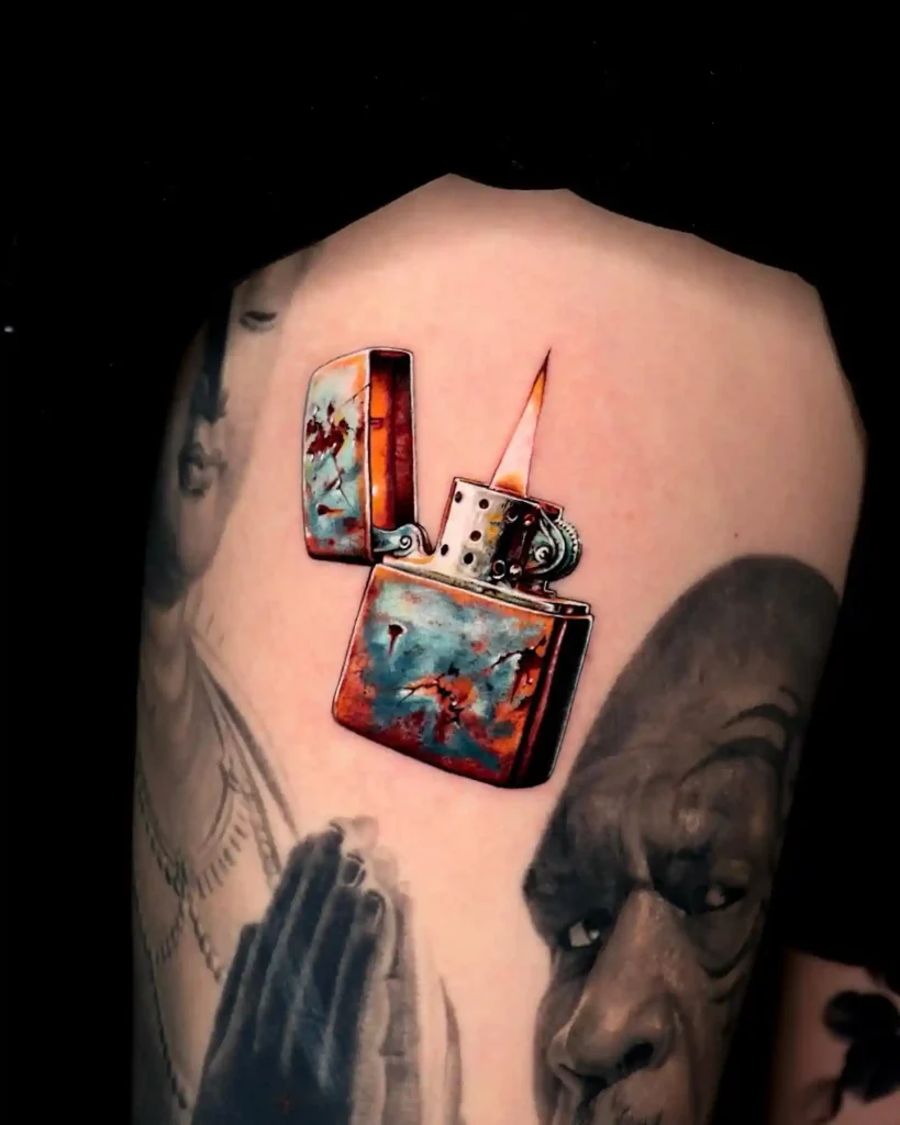 Rusty Weathered Zippo on Shoulder