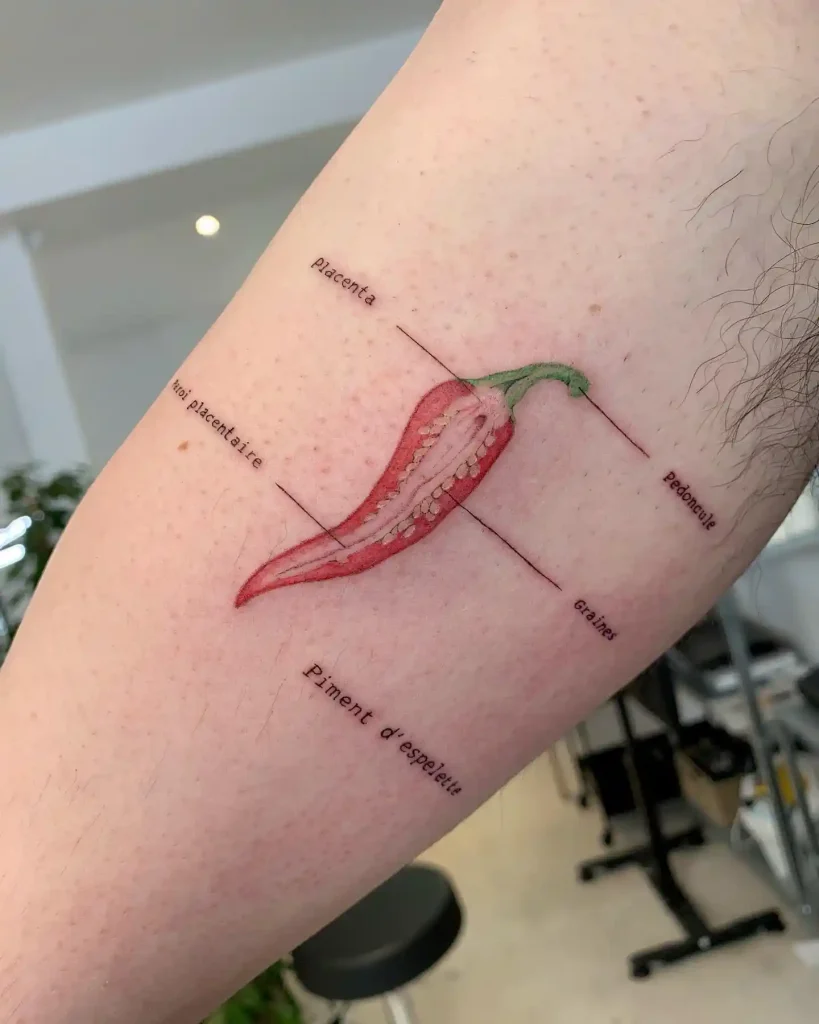 Scientific Chili Pepper Diagram on Inner Arm