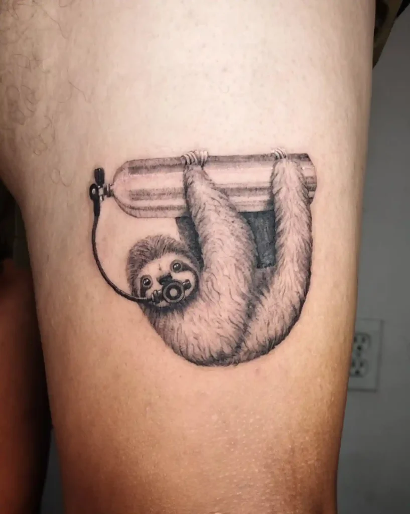 Scuba Diving Sloth on Upper Thigh