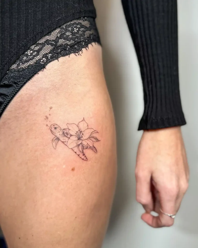 Sea Turtle and Lily on Thigh