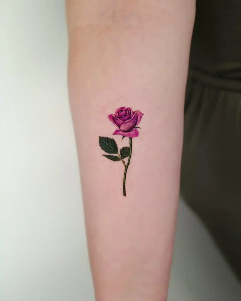 Single Purple Rose Design on Forearm