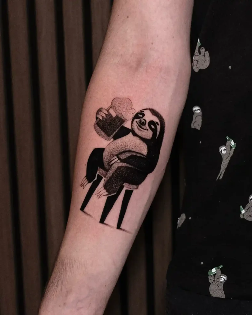 Sloth Sitting on Bar Stool with Beer on Forearm
