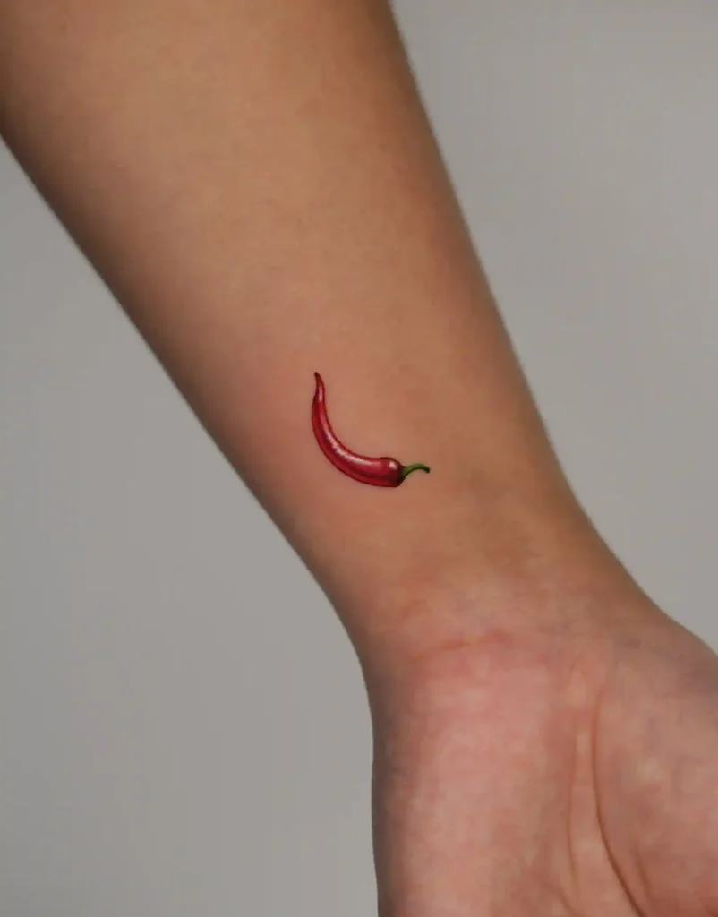 Small Realistic Chili Pepper on Inner Wrist