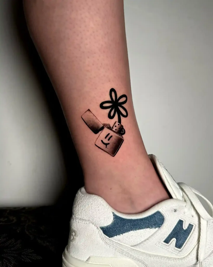 Smiley Face Lighter with Flower on Ankle
