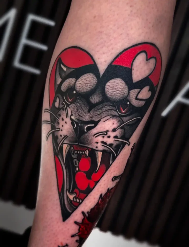 Snarling Panther Heart on Leg