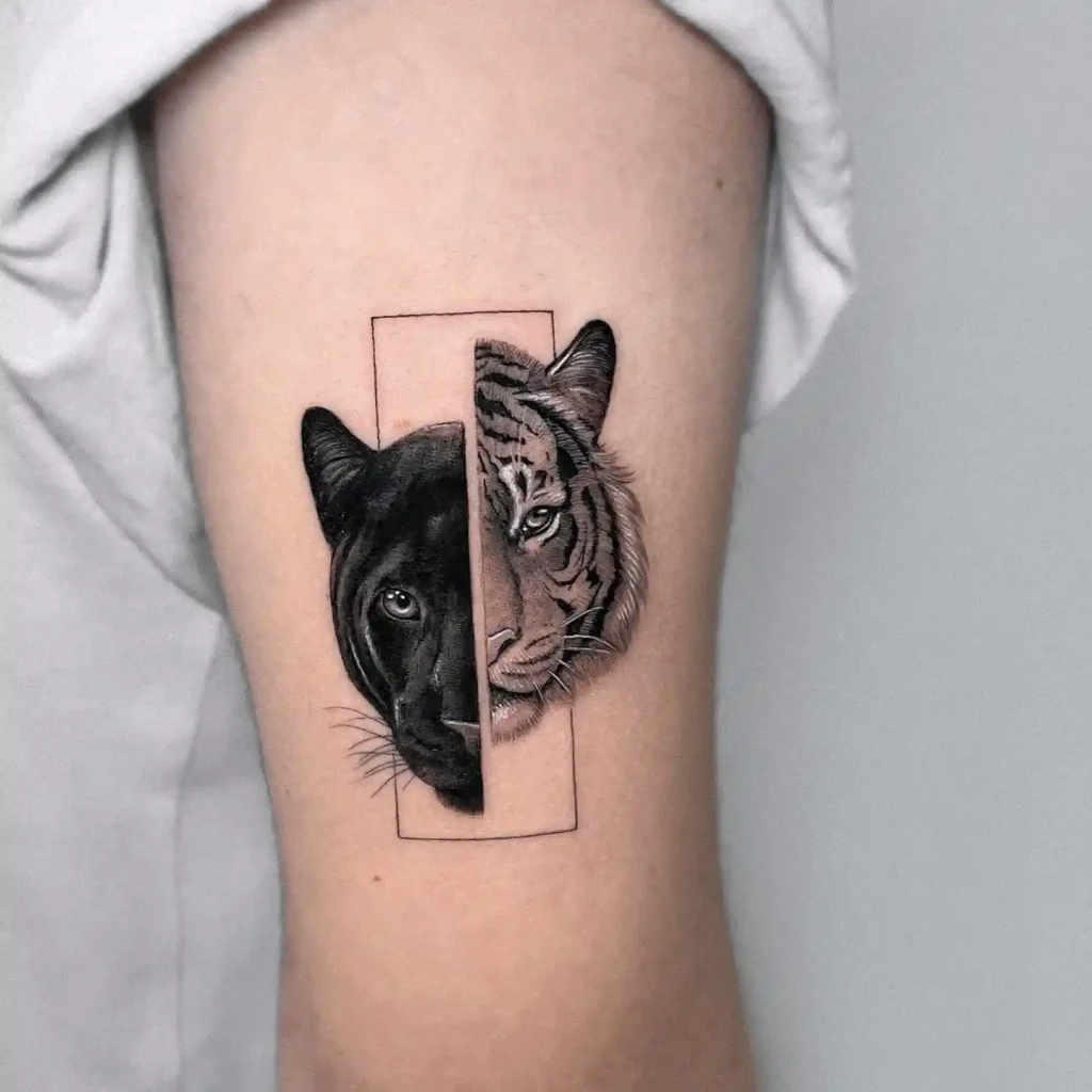 Split Panther and Tiger Face on Arm