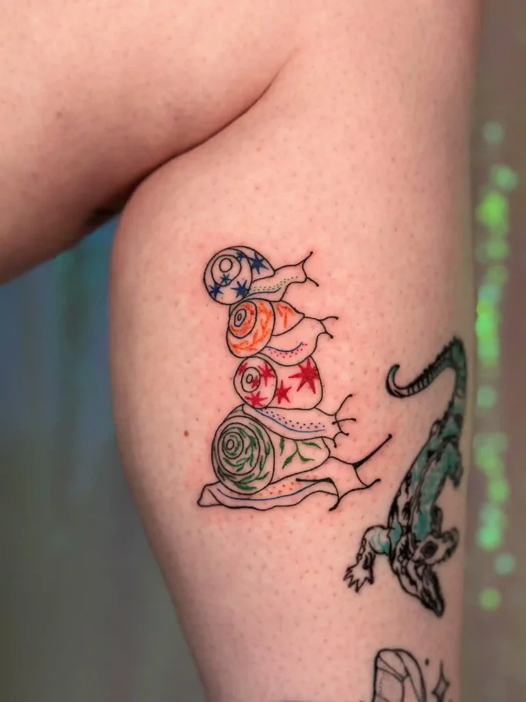 Stacked Colorful Snail Design on Leg