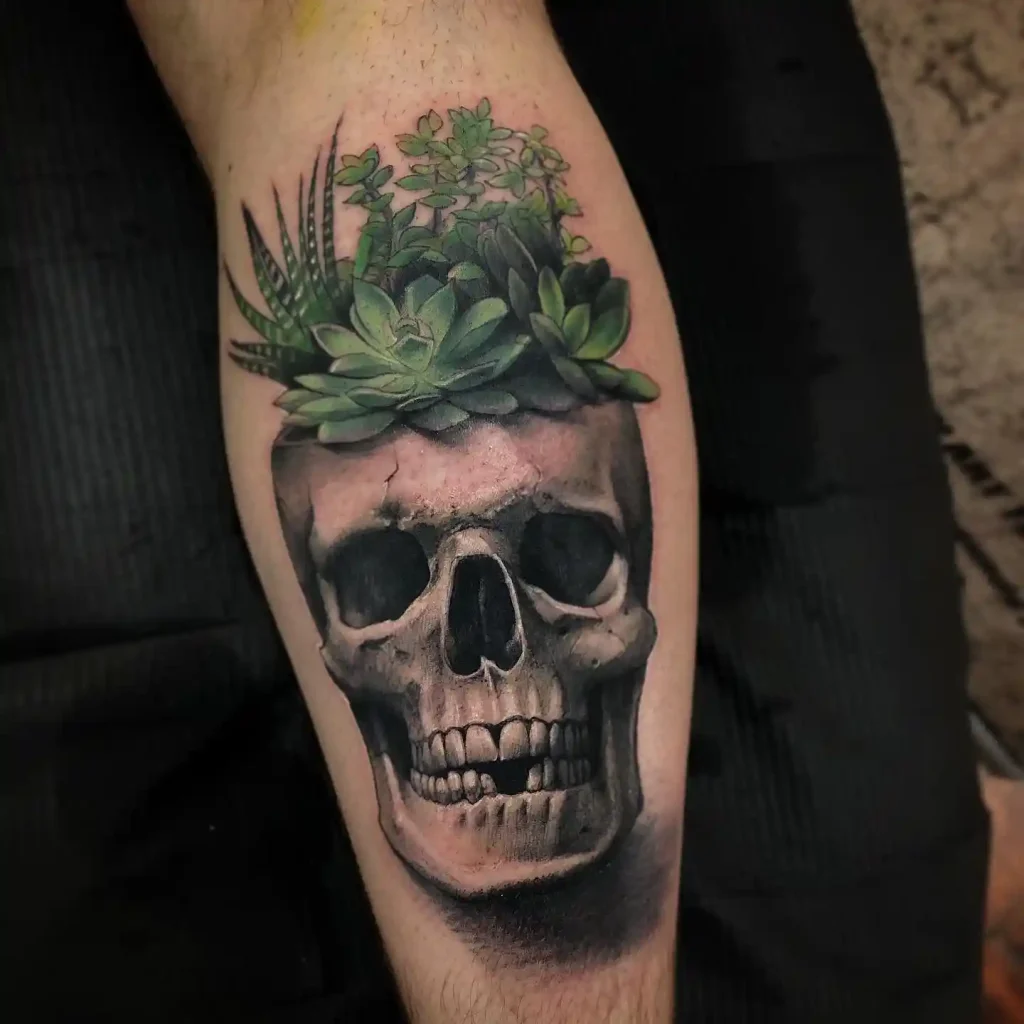 Succulent Skull Arrangement on Leg