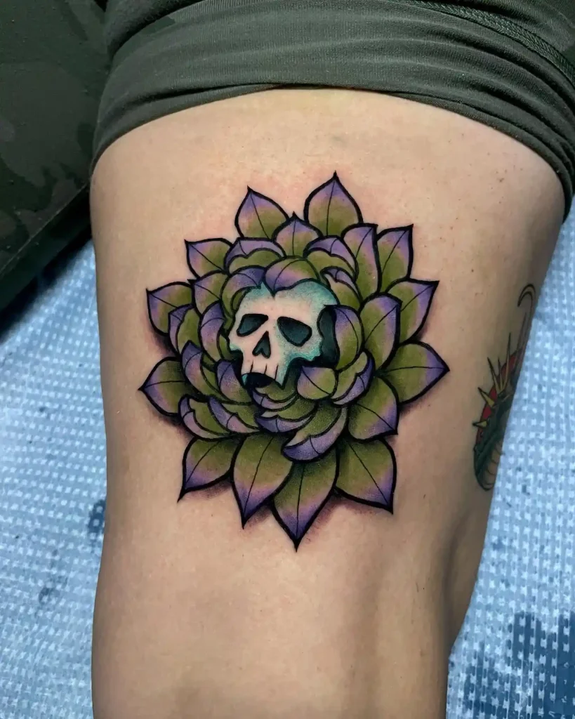 Succulent Skull Design on Thigh