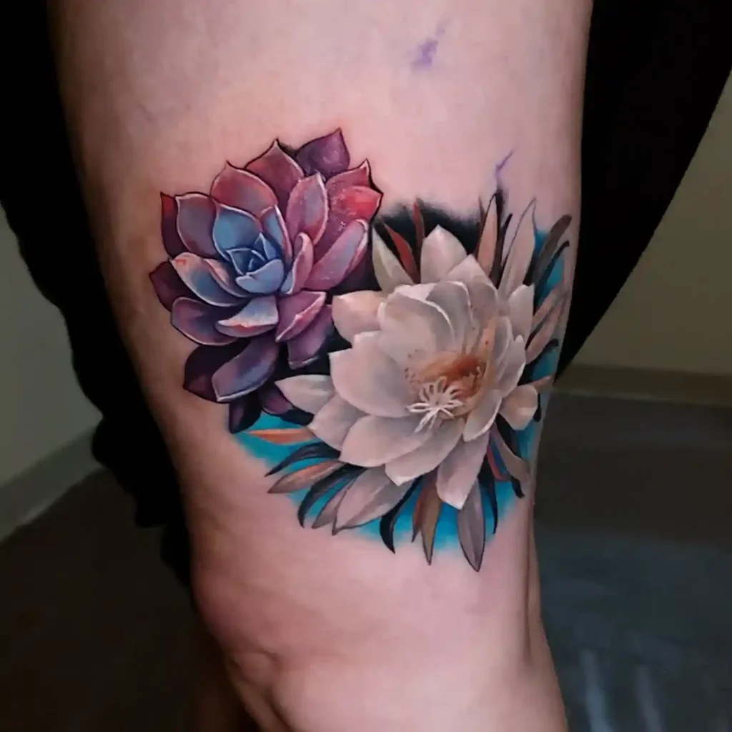 Succulent and Flower Design on Thigh