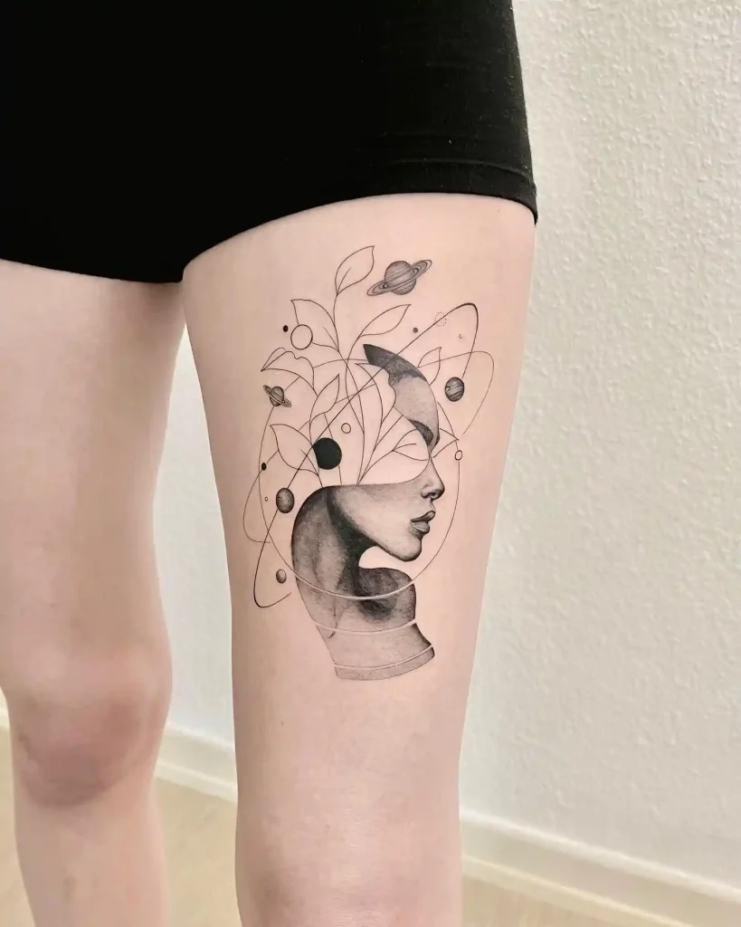 Surreal Celestial Portrait on Thigh