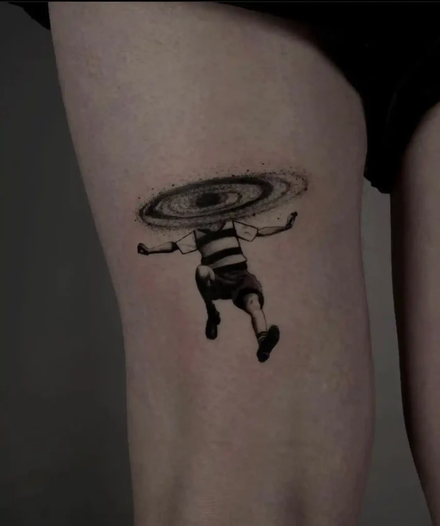 Surreal Galaxy Head Figure on Thigh