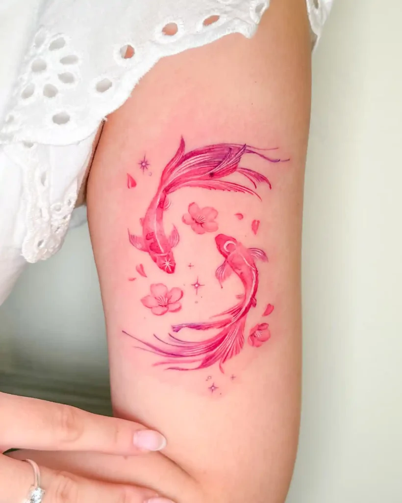 Swimming Koi Fish Pair on Inner Arm