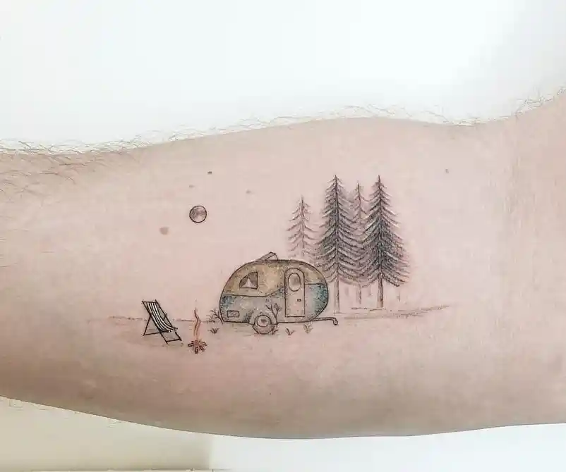 Teardrop Trailer Scene on Forearm